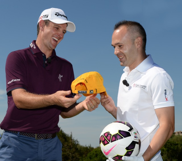 OLBIA, SARDINIA - JUNE 27:  Footballer Andres Iniesta of Spain (R) poses with Justin Rose of England during The Costa Smeralda Invitational Golf Tournament at Pevero Golf Club,  Costa Smeralda on June 27, 2015 in Olbia, Italy.  (Photo by Tony Marshall/Getty Images for ProSport) *** Local Caption *** Andres Iniesta; Justin Rose