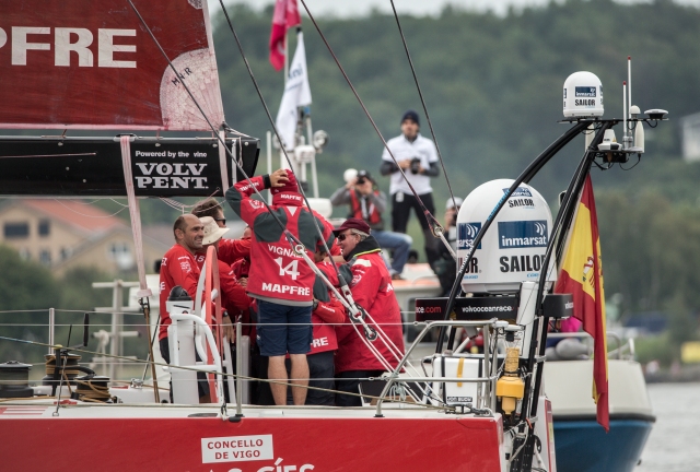 GOTHENBURG, SWEDEN - JUNE 27:  In this handout image provided by the Volvo Ocean Race,  His Majesty the King Juan Carlos onboard MAPFRE during the final In-Port Race on June 27, 2015 in Gothenburg, Sweden. The Volvo Ocean Race 2014-15 is the 12th running of this ocean marathon. Starting from Alicante in Spain on October 04, 2014, the route, spanning some 39,379 nautical miles, visits 11 ports in eleven countries (Spain, South Africa, United Arab Emirates, China, New Zealand, Brazil, United States, Portugal, France, The Netherlands and Sweden) over nine months. The Volvo Ocean Race is the world's premier ocean yacht race for professional racing crews. (Photo by Victor Fraile/Volvo Ocean Race via Getty Images)